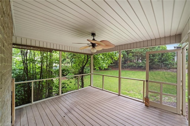 4803 Bluff Run Dr, Greensboro, NC 27455 - unfurnished sunroom featuring a ceiling fan