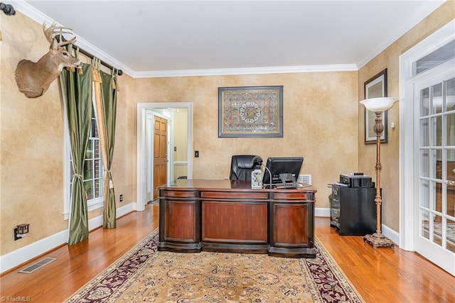 5002 Leadenhall Rd, Oak Ridge, NC 27310 - office space featuring wood finished floors, baseboards, and crown molding