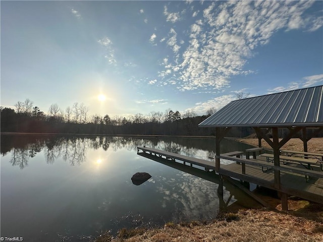 view of dock with a water view