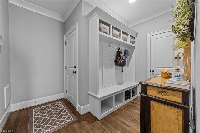 7823 Gatsby Pl, Greensboro, NC 27455 - mudroom with wood finished floors, crown molding, and recessed lighting