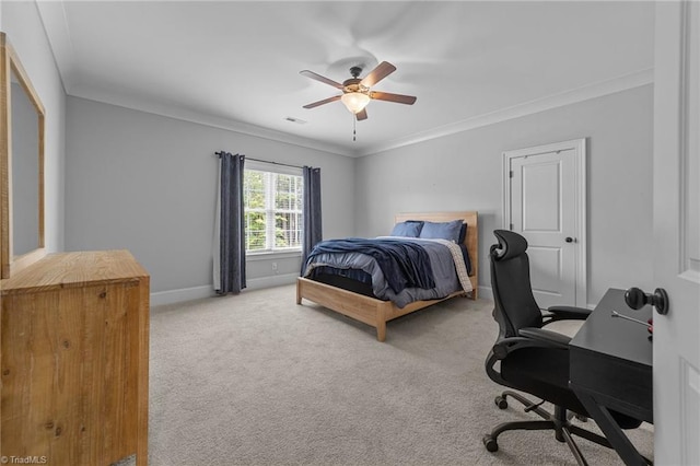 7823 Gatsby Pl, Greensboro, NC 27455 - bedroom with carpet floors, crown molding, a desk, and a ceiling fan