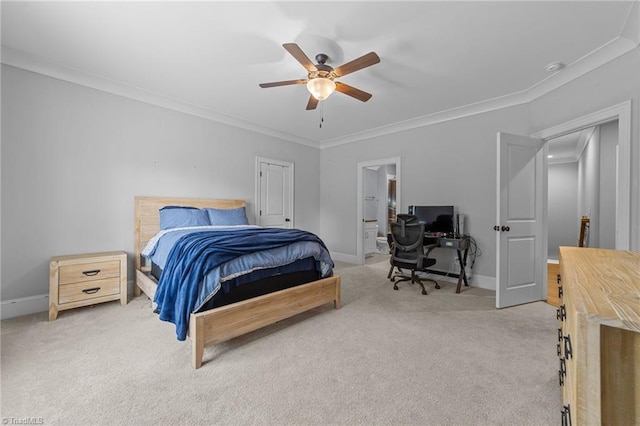 7823 Gatsby Pl, Greensboro, NC 27455 - bedroom featuring carpet, a desk, crown molding, a ceiling fan, and ensuite bathroom