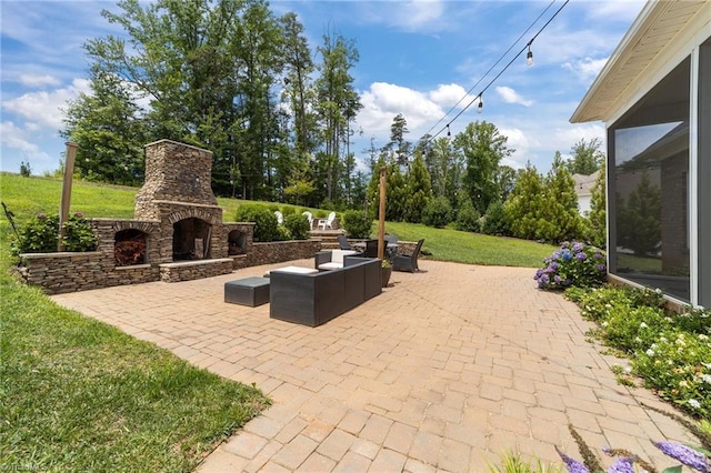 7823 Gatsby Pl, Greensboro, NC 27455 - view of patio featuring an outdoor living space with a fireplace