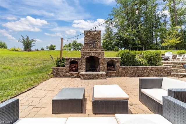 7823 Gatsby Pl, Greensboro, NC 27455 - view of patio featuring an outdoor living space with a fireplace