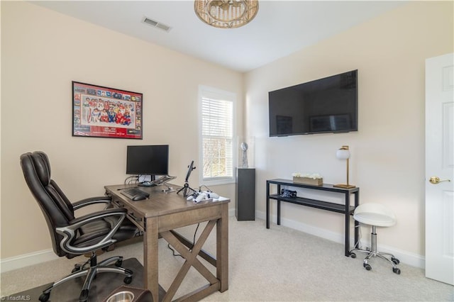 view of carpeted home office