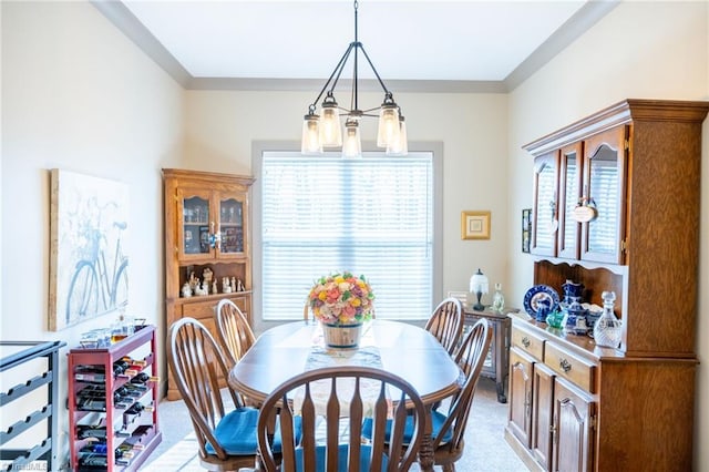 dining space with light colored carpet