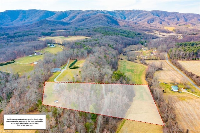 birds eye view of property with a mountain view and a rural view