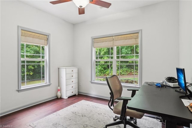 449 Wallburg High Point Rd, Winston-Salem, NC 27107 - office area featuring healthy amount of natural light, ceiling fan, wood finished floors, and baseboards