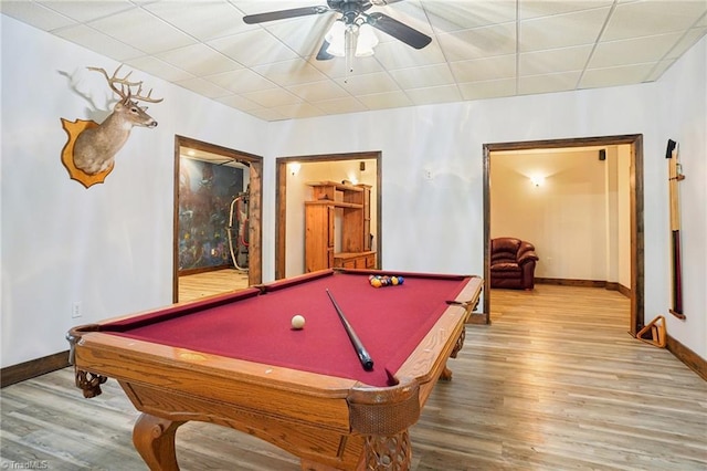 449 Wallburg High Point Rd, Winston-Salem, NC 27107 - game room with pool table, baseboards, wood finished floors, and a ceiling fan