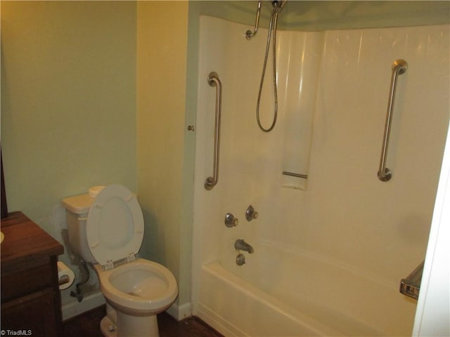 full bathroom featuring vanity, shower / bathtub combination, and toilet