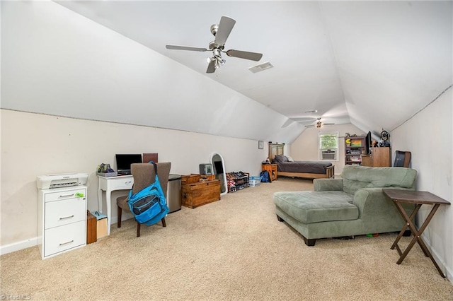 1329 Chickadee Cir, Asheboro, NC 27203 - carpeted office featuring ceiling fan, lofted ceiling, and baseboards