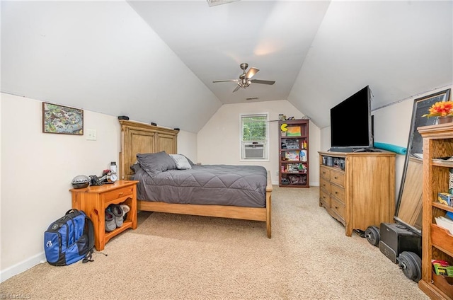 1329 Chickadee Cir, Asheboro, NC 27203 - bedroom with light carpet, vaulted ceiling, baseboards, and a ceiling fan