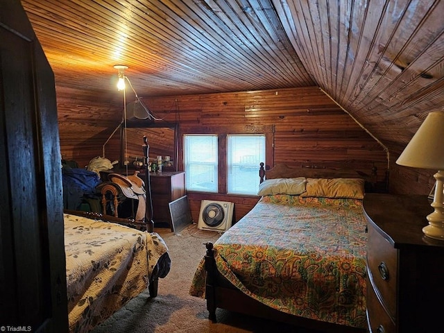 4793 Cheek Mountain Rd, Laurel Springs, NC 28644 - carpeted bedroom with wood ceiling, vaulted ceiling, and wood walls