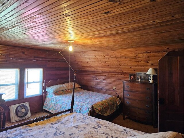 4793 Cheek Mountain Rd, Laurel Springs, NC 28644 - bedroom with wooden ceiling, wood walls, and lofted ceiling