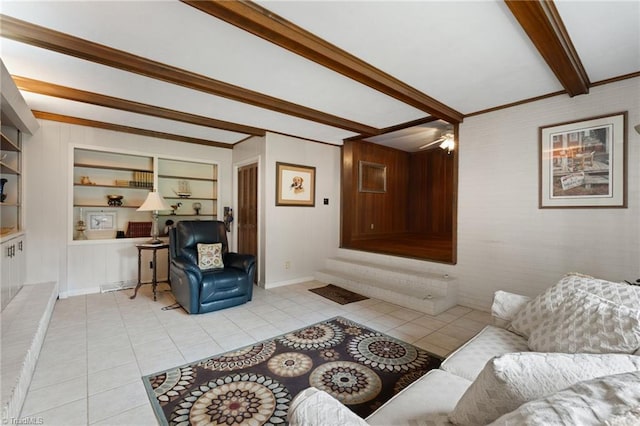2505 Roland Rd, Greensboro, NC 27407 - living area with beam ceiling and light tile patterned floors