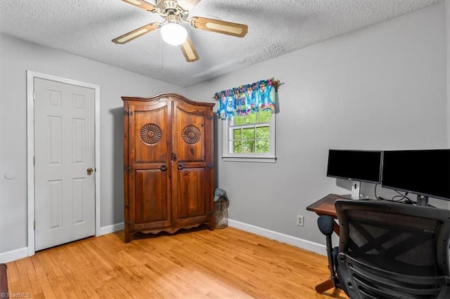 4515 Gilmore Dr, Liberty, NC 27298 - office space featuring a textured ceiling, light wood-style flooring, baseboards, and a ceiling fan