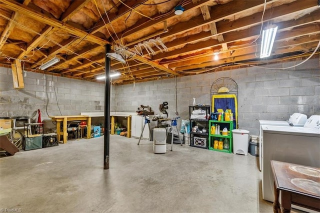 4515 Gilmore Dr, Liberty, NC 27298 - unfinished basement with independent washer and dryer and concrete block wall