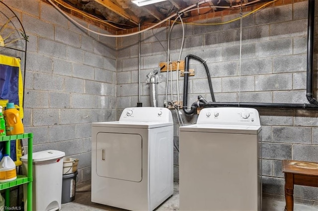 4515 Gilmore Dr, Liberty, NC 27298 - washroom featuring washing machine and dryer and concrete block wall