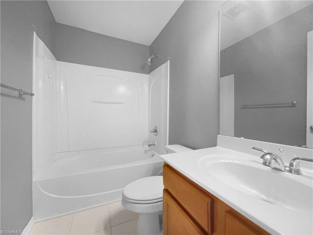 full bathroom featuring tile patterned flooring, vanity, shower / bathtub combination, and toilet