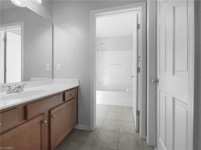 bathroom with vanity, shower / tub combination, and tile patterned floors