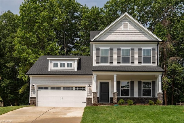 6021 Crestridge Ln Unit 1003, Winston-Salem, NC 27105 - craftsman-style house featuring stone siding, concrete driveway, a front yard, a porch, and an attached garage