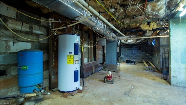 1176 Arbor Grove Church Rd, Millers Creek, NC 28697 - unfinished basement featuring water heater, a water pressure tank, and heating unit