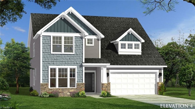 view of front facade featuring a front yard and a garage