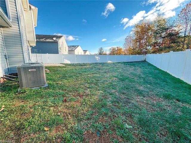 view of yard with cooling unit and a fenced backyard