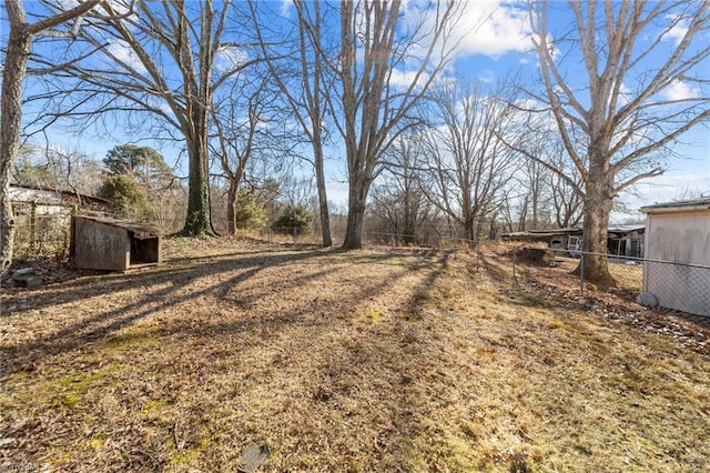 view of yard with a shed