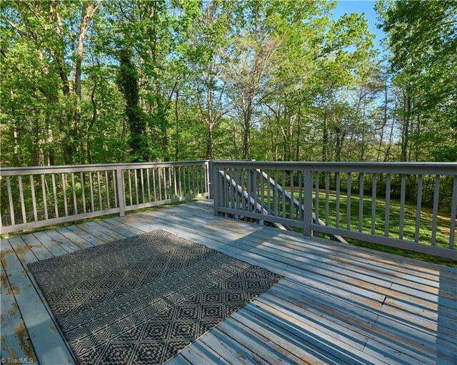 6130 Narrow Way Ln, Winston-Salem, NC 27105 - wooden deck with view of wooded area