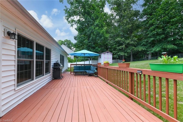 3920 Gisbourne Dr, Jamestown, NC 27282 - wooden deck with a grill and an outdoor living space