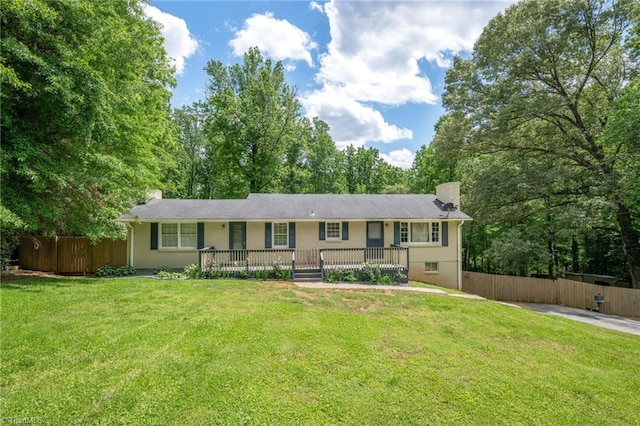 228 Barlow Cir, Winston-Salem, NC 27105 - ranch-style home featuring a chimney and covered porch
