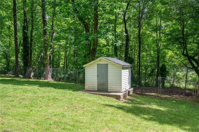 228 Barlow Cir, Winston-Salem, NC 27105 - view of shed featuring a wooded view