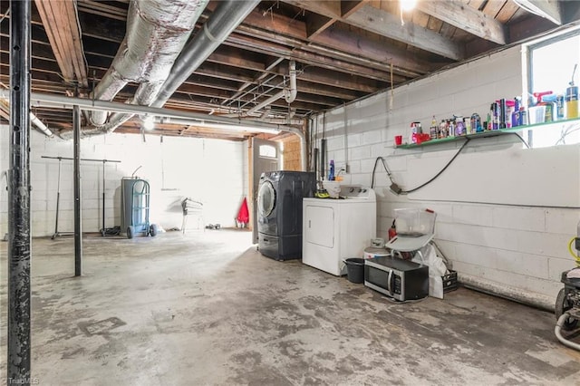 228 Barlow Cir, Winston-Salem, NC 27105 - basement featuring independent washer and dryer and concrete block wall