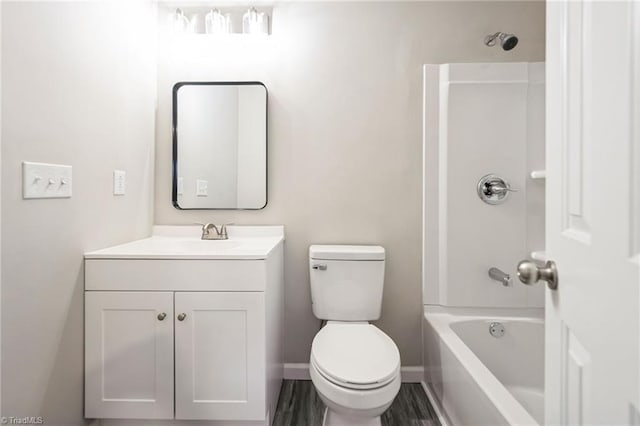 full bathroom with vanity, toilet, and shower / washtub combination