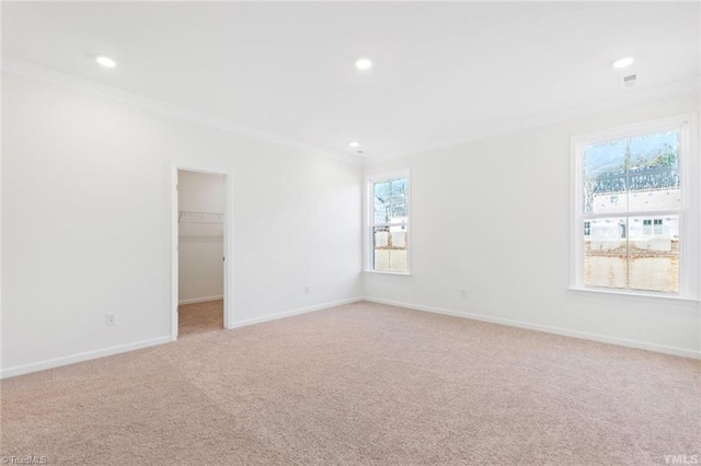 145 Oakmont Ln, King, NC 27021 - empty room with ornamental molding, light carpet, baseboards, and recessed lighting