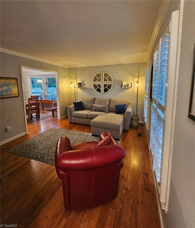 2007 Kildare Woods Dr, Greensboro, NC 27407 - living area with crown molding, hardwood / wood-style flooring, and baseboards