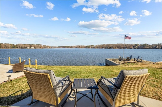 view of patio / terrace with a water view