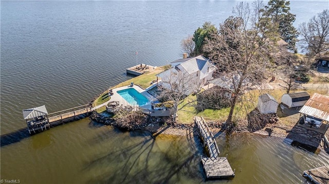 bird's eye view featuring a water view