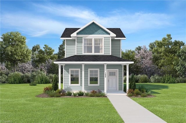 view of front of home with a front lawn