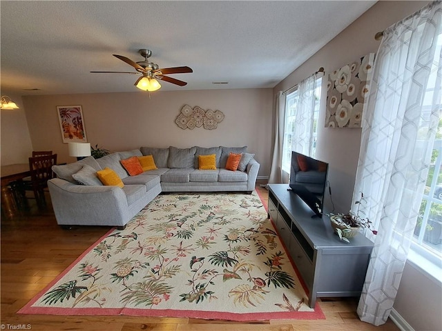 10 Dunlevy Way, Greensboro, NC 27455 - living area featuring light wood-style floors, ceiling fan, and a textured ceiling