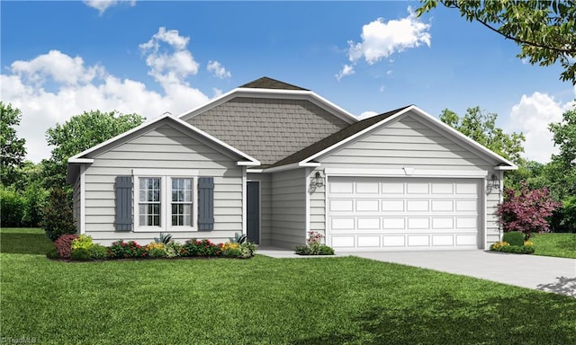 view of front of house with a garage and a front lawn