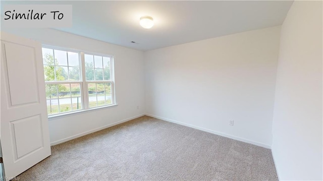 spare room featuring plenty of natural light and light colored carpet