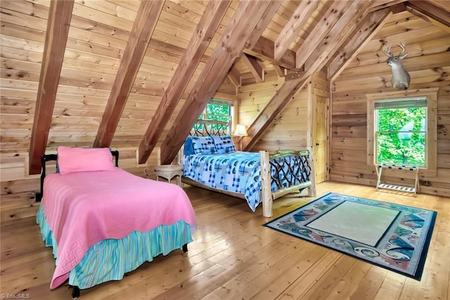650 Sweetwater Rd, Boomer, NC 28606 - bedroom featuring wood ceiling, hardwood / wood-style floors, and wooden walls
