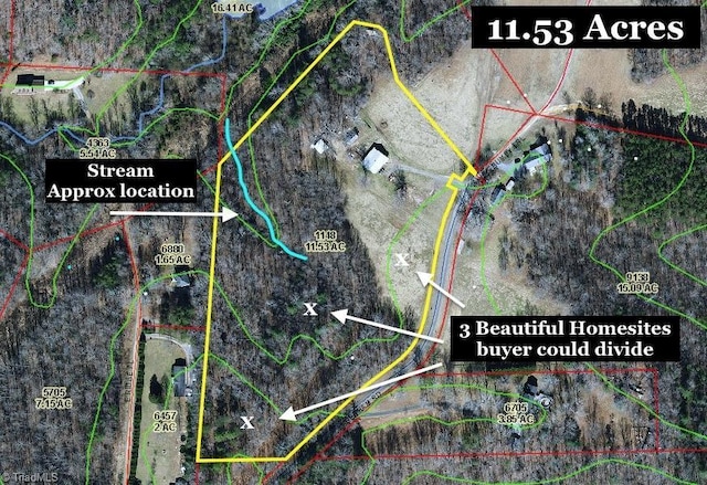 431 Needham Rd, Pilot Mountain, NC 27041 - aerial overview of property's location featuring property parcel outlined