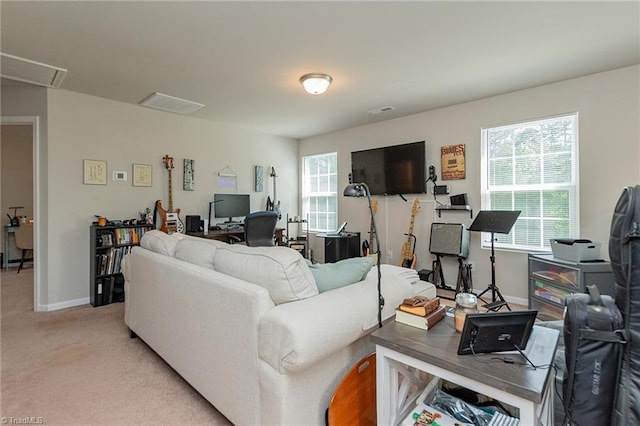 1765 Midway School Rd, Winston-Salem, NC 27107 - living room with attic access, light carpet, baseboards, and visible vents