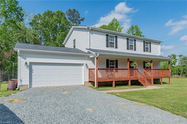 1765 Midway School Rd, Winston-Salem, NC 27107 - view of front of house featuring a porch, an attached garage, a front lawn, and gravel driveway