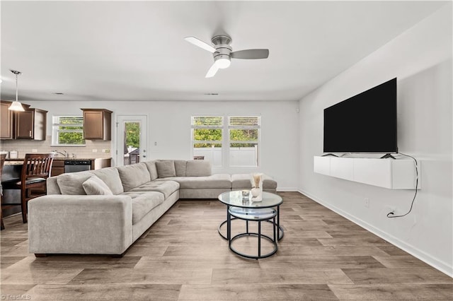 574 Freeport Ct, Winston-Salem, NC 27127 - living area with ceiling fan, light wood finished floors, and baseboards