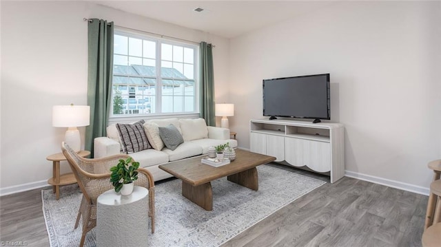 living room with hardwood / wood-style floors