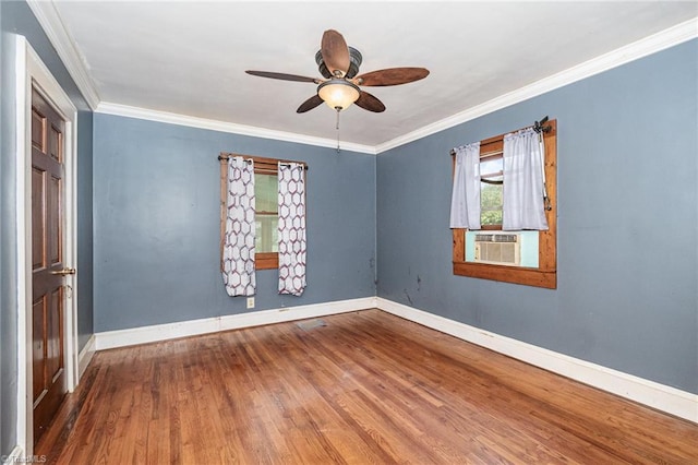 3753 Konnoak Dr SW, Winston-Salem, NC 27127 - empty room with wood finished floors, ceiling fan, cooling unit, and crown molding